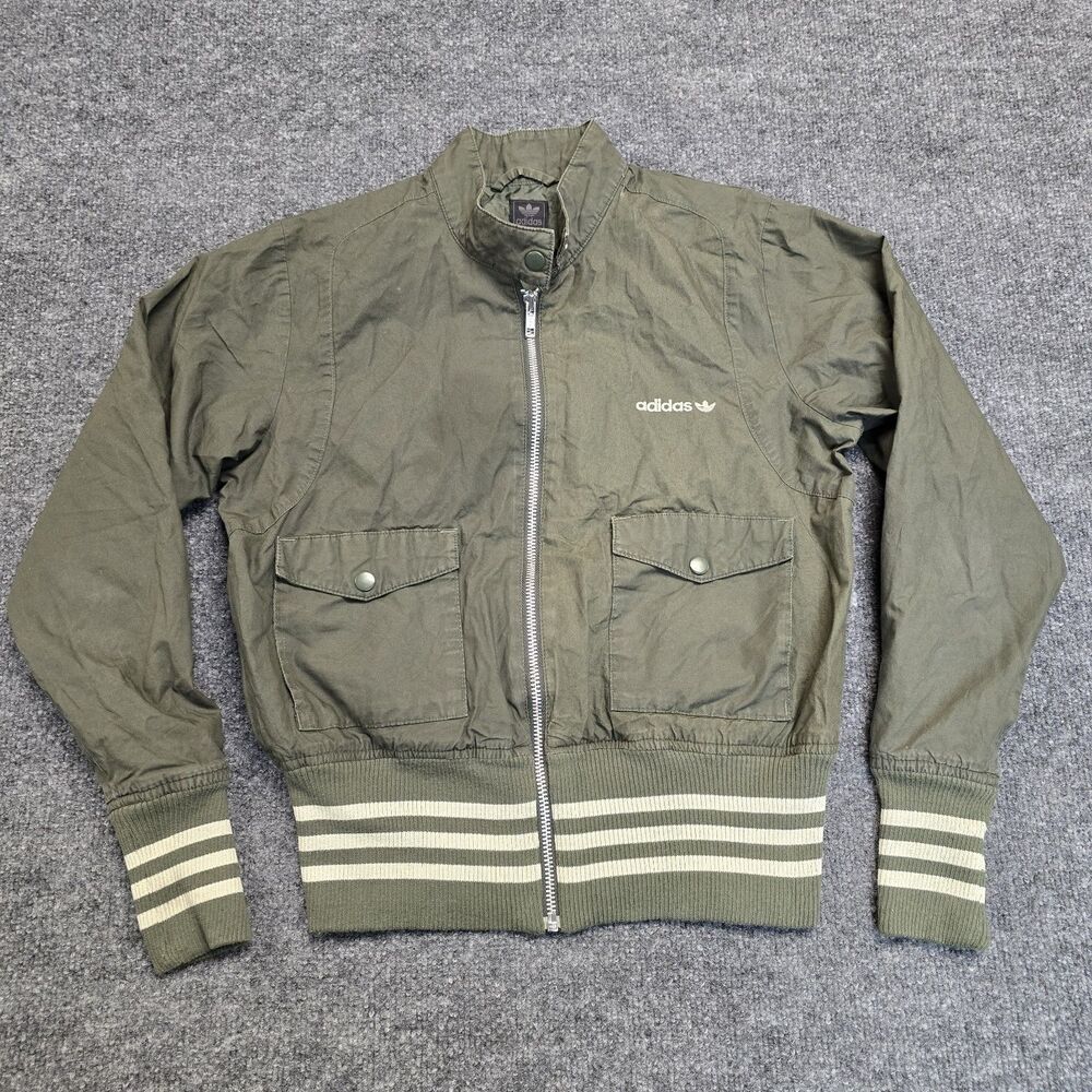 Vintage Adidas Y2K 2003 Green Striped Jacket Utility Pockets Grunge Womens Sz S